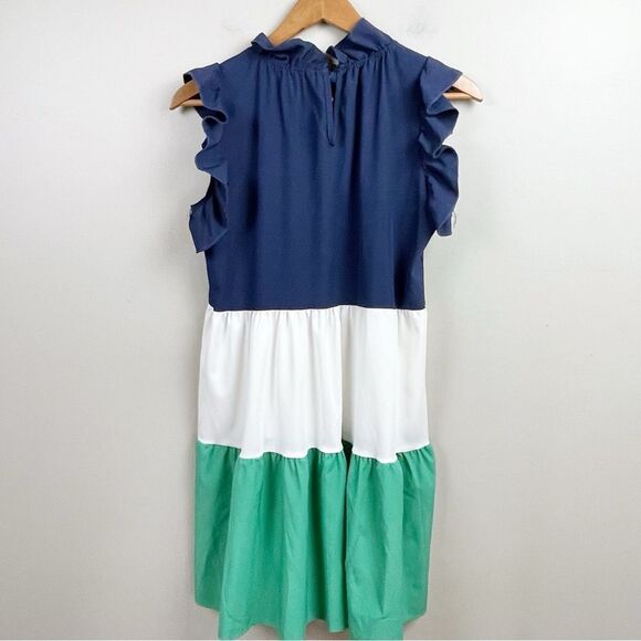 Colorblock Sleeveless Ruffle Dress Medium - Picture 5 of 6